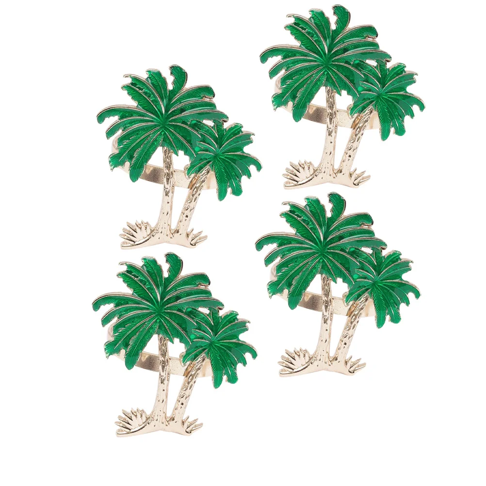 

4Pcs Metal Napkin Rings Coconut Tree Design Tropical Leaf Napkin Holders for Luau Party Summer Dining Table Decoration