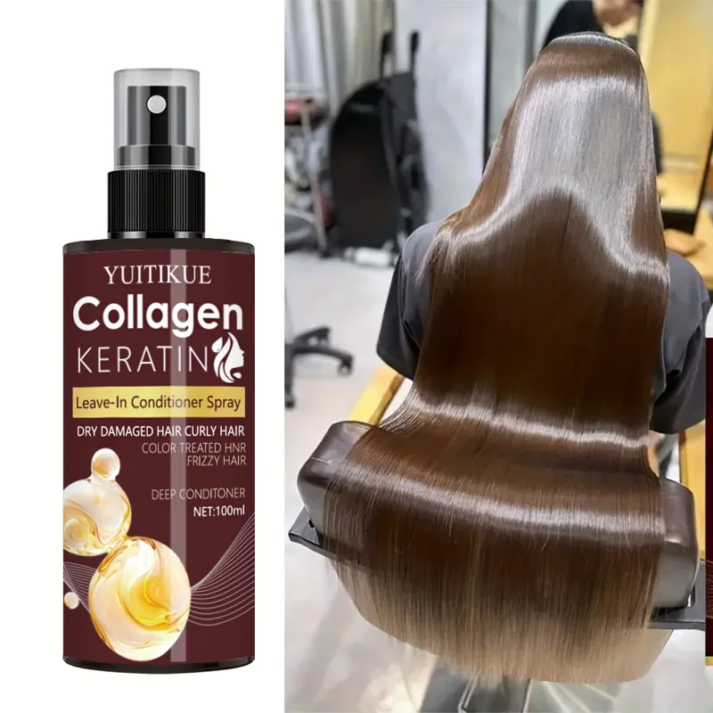 YUITIKUE Collagen & Keratin Leave-In Spray 100ml - For Dry, Curly, Color-Treated & Frizzy Hair, Deep Moisturize & Smooth