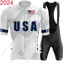 USA National Team Cycling Jersey 2024 Set Paris-United States Clothing Men Road Bike Shirt Suit Bicycle bib Shorts MTB Wear Ropa