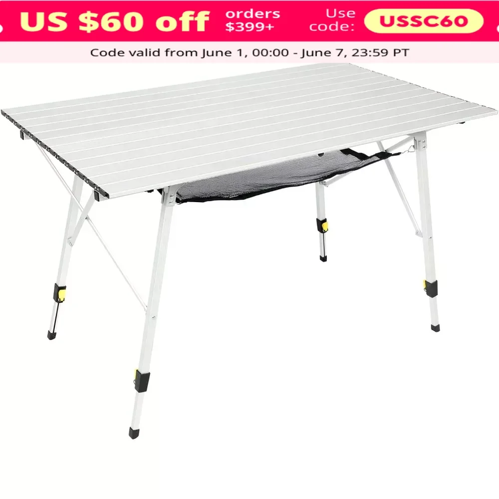 

Camping Table Portable with Adjustable Legs, Aluminum Folding Tables Roll Up Table with Carrying Bag, Foldable Picnic Table