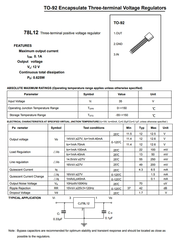 20PCS 78L12 TO-92 package input 35V output 12V 100mA linear three terminal regulator (LDO) transistor