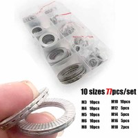 77pcs/set M3 to M18 304 Stainless Steel DIN25201 Double Deck Self-Locking Washer Wedge Loose Shock Proof Gasket Assortment Kit