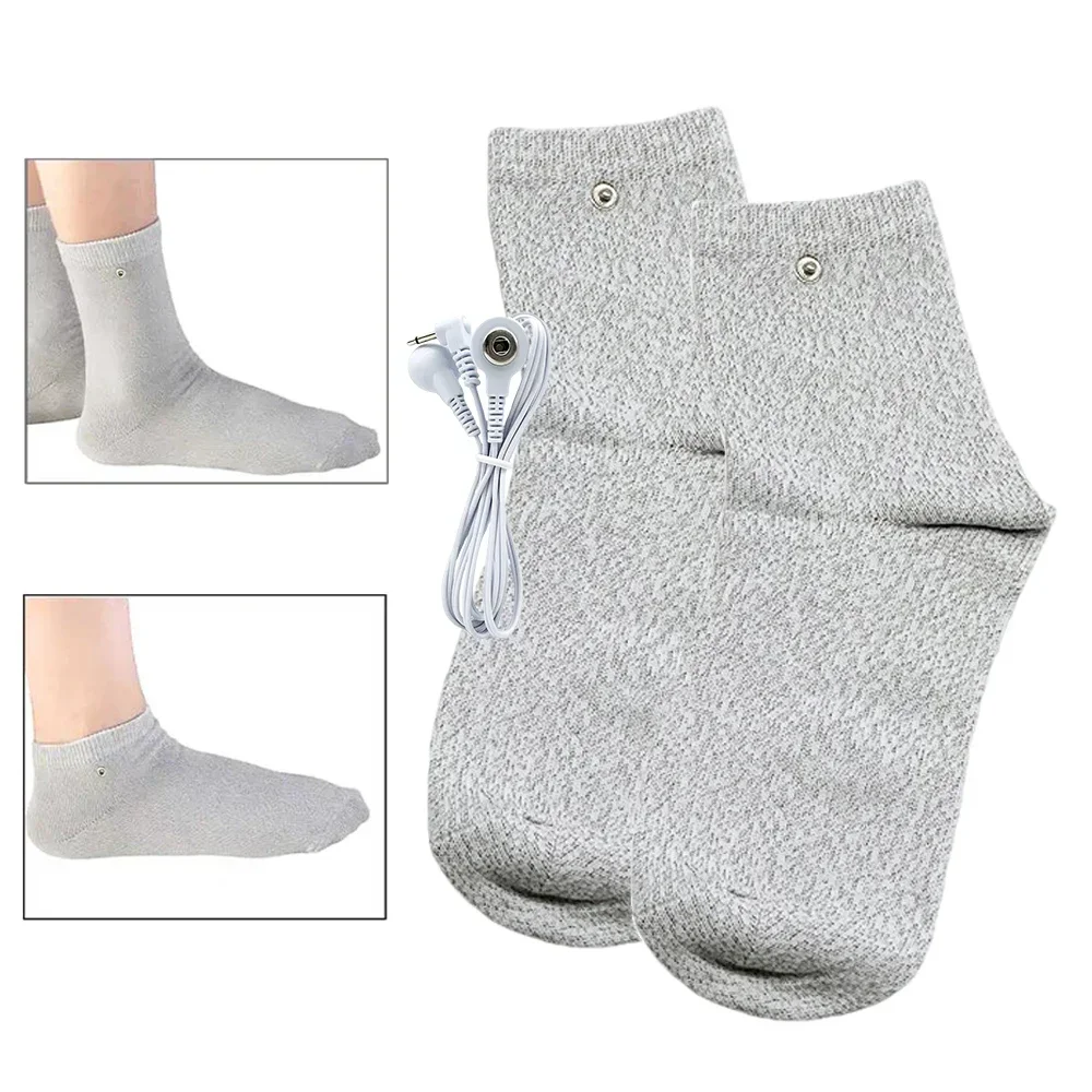 Conductive Fiber TENS/EMS Electrode Socks Reflexology for Electric Pulse Physical Therapy Massager Machine With Cable Wire Line