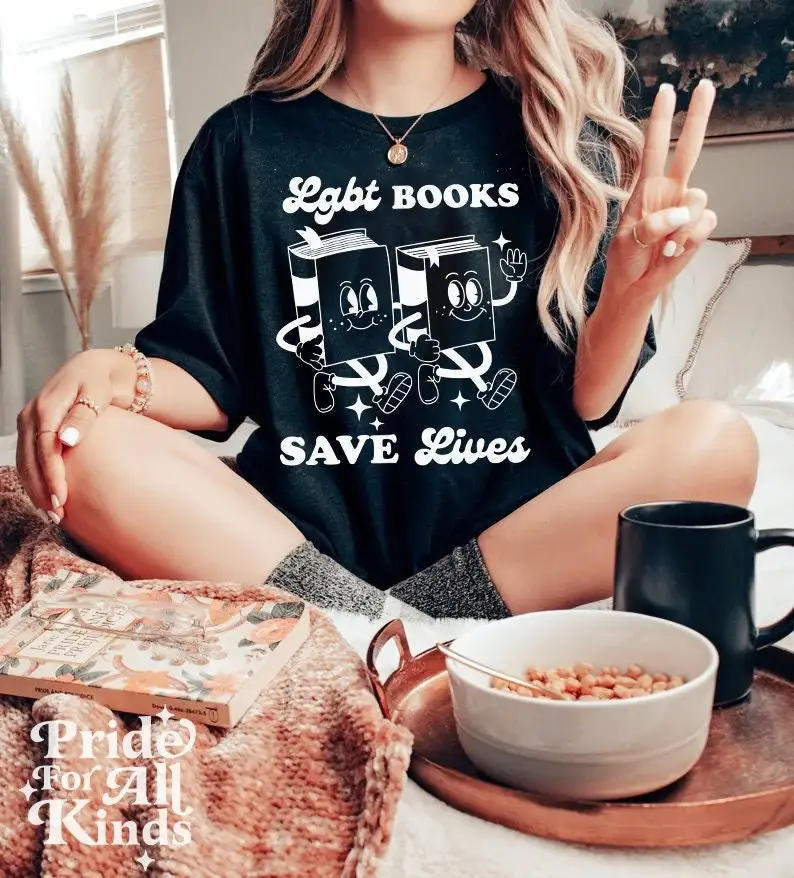 Lgbt books save lives shirt queer read banned not bigots lgbtq pride t authors gay