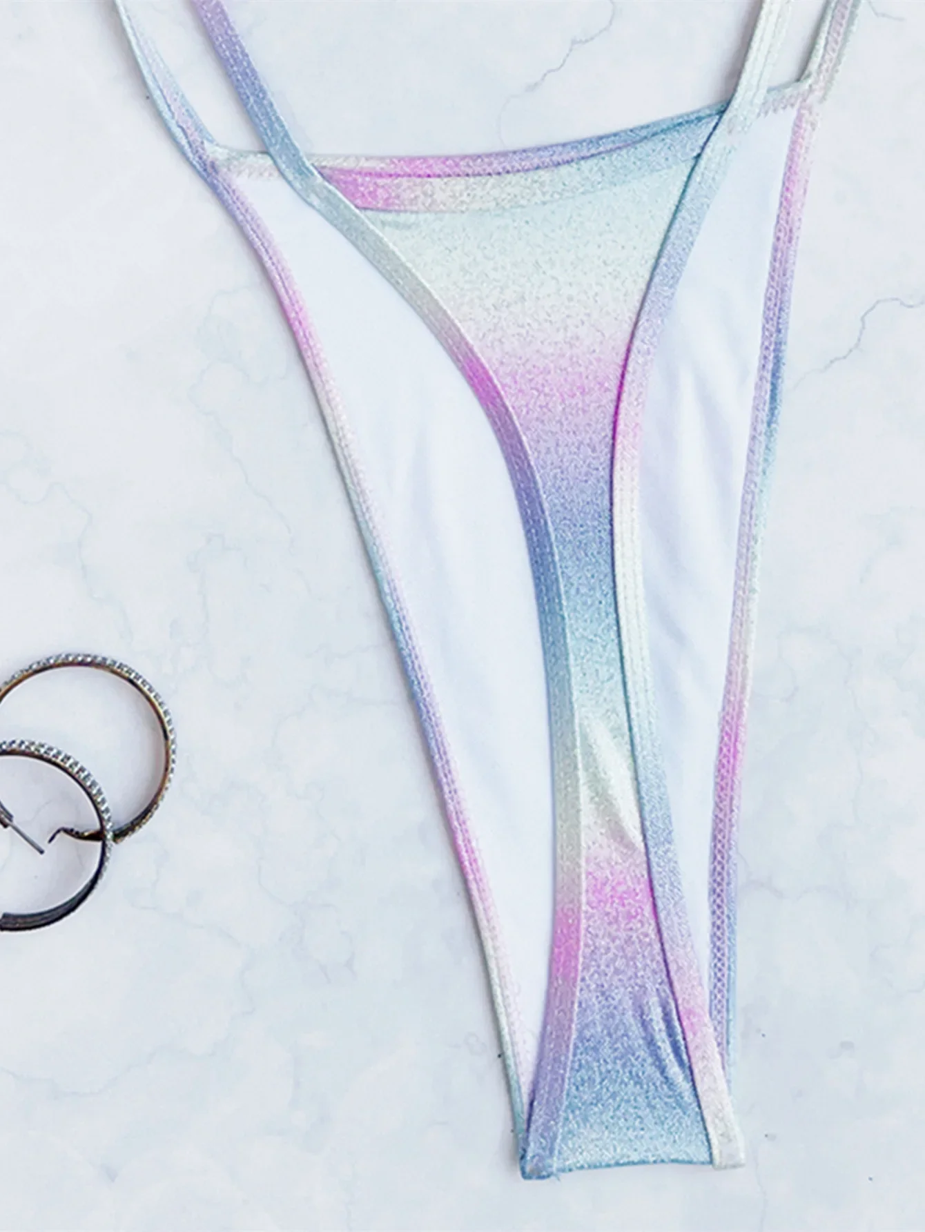 Sexy Gillter Gradiente Arcobaleno Bikini senza schienale Costume intero Bikini Body Costumi da bagno Biquini Conjunto De Bikini Tankini