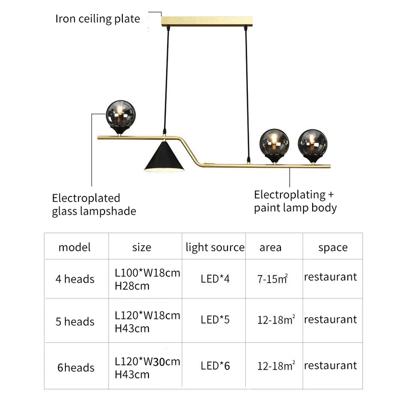 Lampe LED Suspendue au Design Nordique Moderne, Luminaire Décoratif d'Nik, Idéal pour un Salon, une Salle à Manger ou une Cuisine, 6 Verres