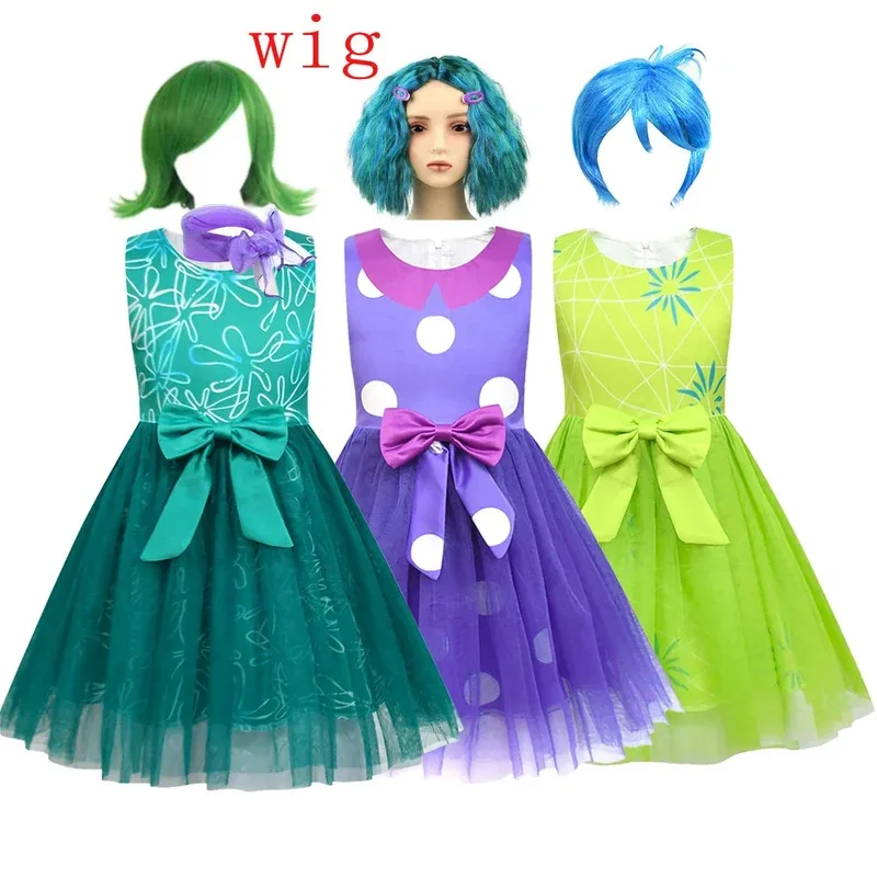 

Inside Out 2 Costume Kids Princess Dress for Girls Cartoon Inside Out Joy Envy Cosplay Dress Wig Sets Kawaii Girls Birthday Gift