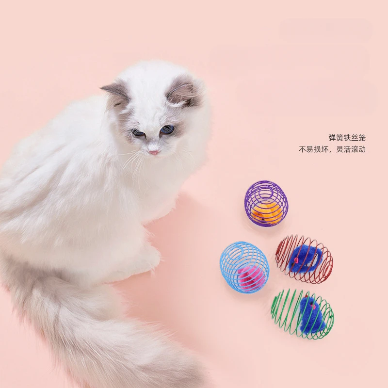 1Pc Cat Toy Balls Funny Stretchable Kitten Springs Toys Interactive Caged Rats Rolling Cat Balls Random Color Cat Dog