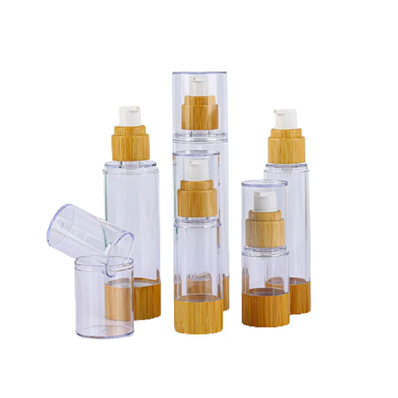 

15/30/50/80/100ml Bamboo Airless Pump Bottle Vacuum Container Plastic Lotion Bottle Travel Emulsion Cream Airless Bottles 10pcs