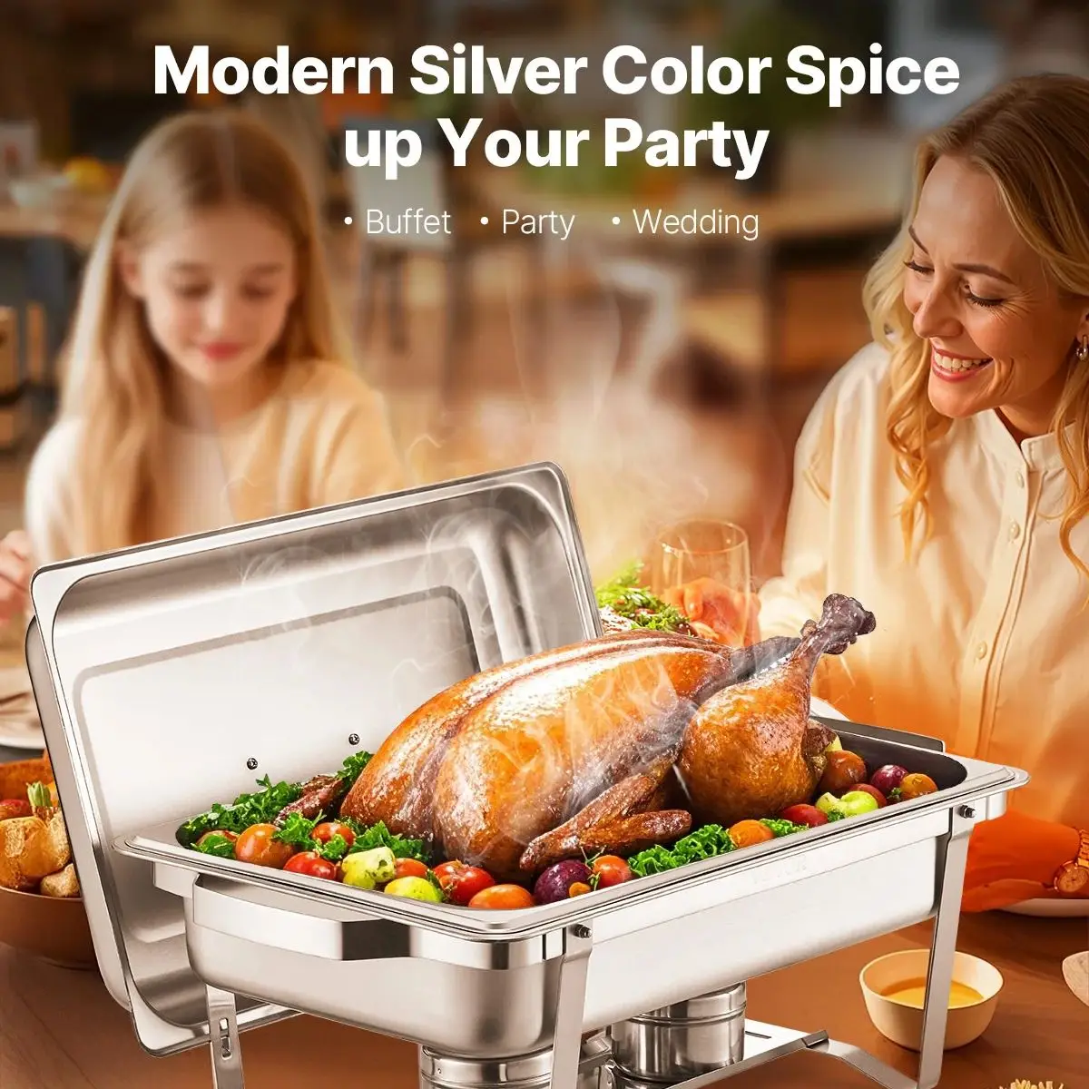 SucceBuy 8QT مستطيل طبق الغضب 2/4/6 عبوات ث/مقالي بالحجم الكامل بوفيه تقديم الطعام خادم أكثر دفئا حامل قابل للطي صينية حامل الوقود #2