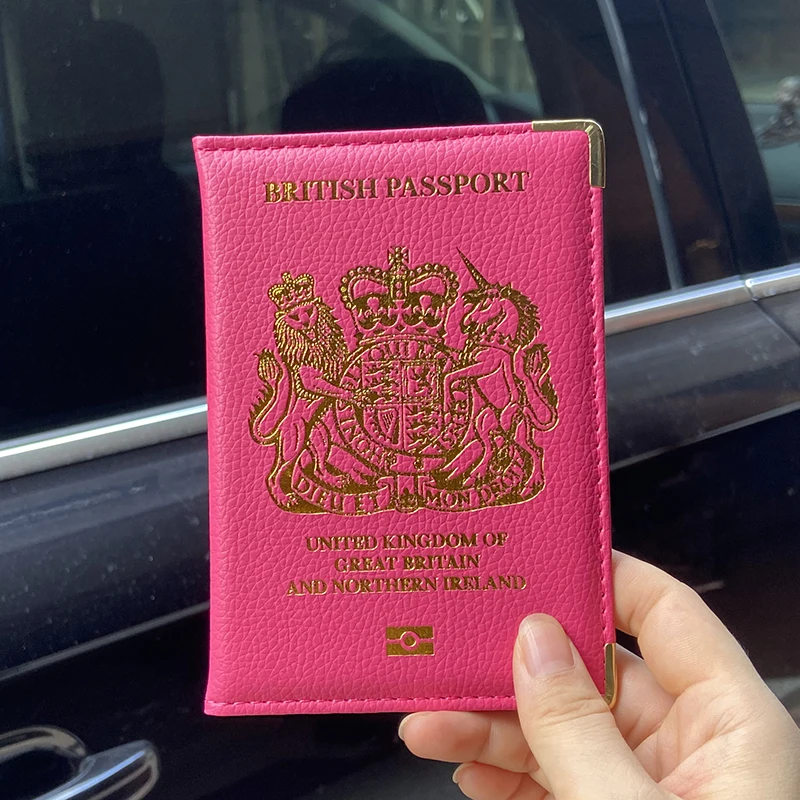 Funda de pasaporte de viaje para mujer, funda rosa de cuero Pu del reino unido, soporte de pasaporte para niña, billetera de viaje