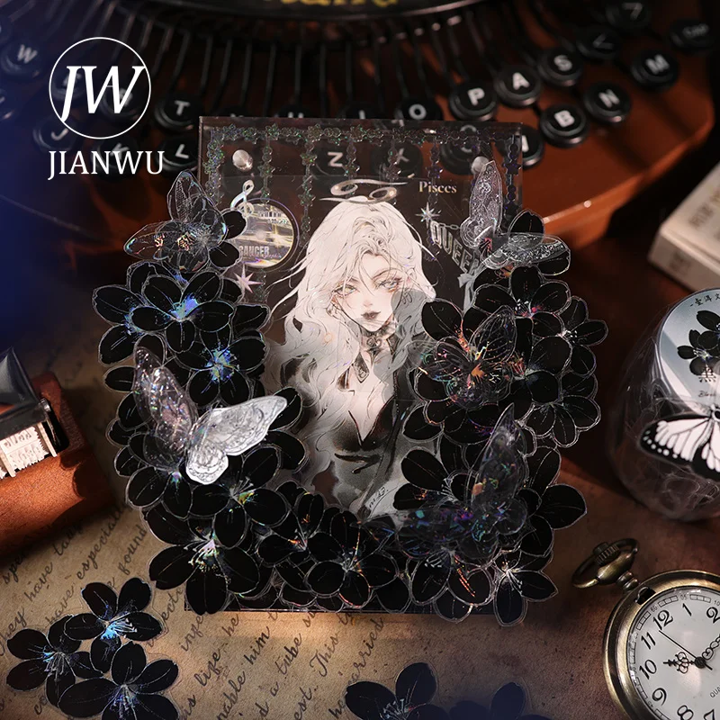 JIANWU 50mm*5m Vintage Black Dark Flower Landscape Material Collage Scrapbooking PET Tape Creative DIY Journal Stationery