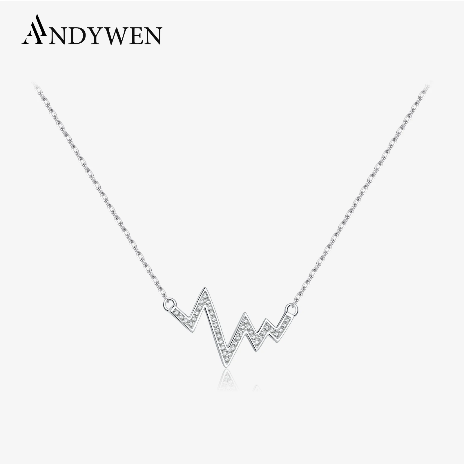 

ANDYWEN 925 Sterling Silver Heartbeat CZ Zircon Pendant Necklace 2025 Women New Simple Fine Jewelry Birthday Gift