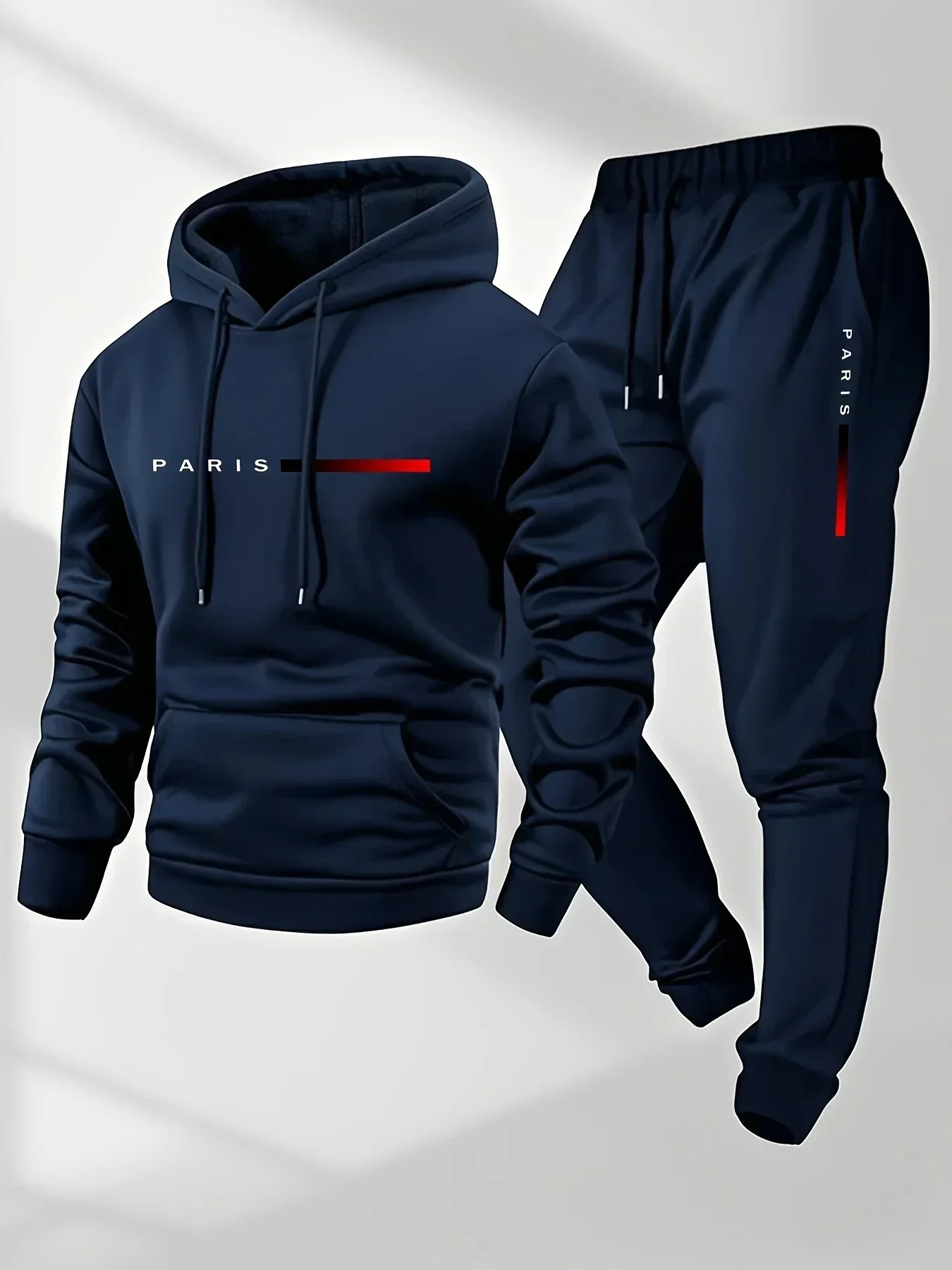 PARIS Letter Print Sweatshirt Suit Men's Fleece Hoodie Pants Set Spring Autumn Winter Warm Casual Sports Pullover Trousers Sets