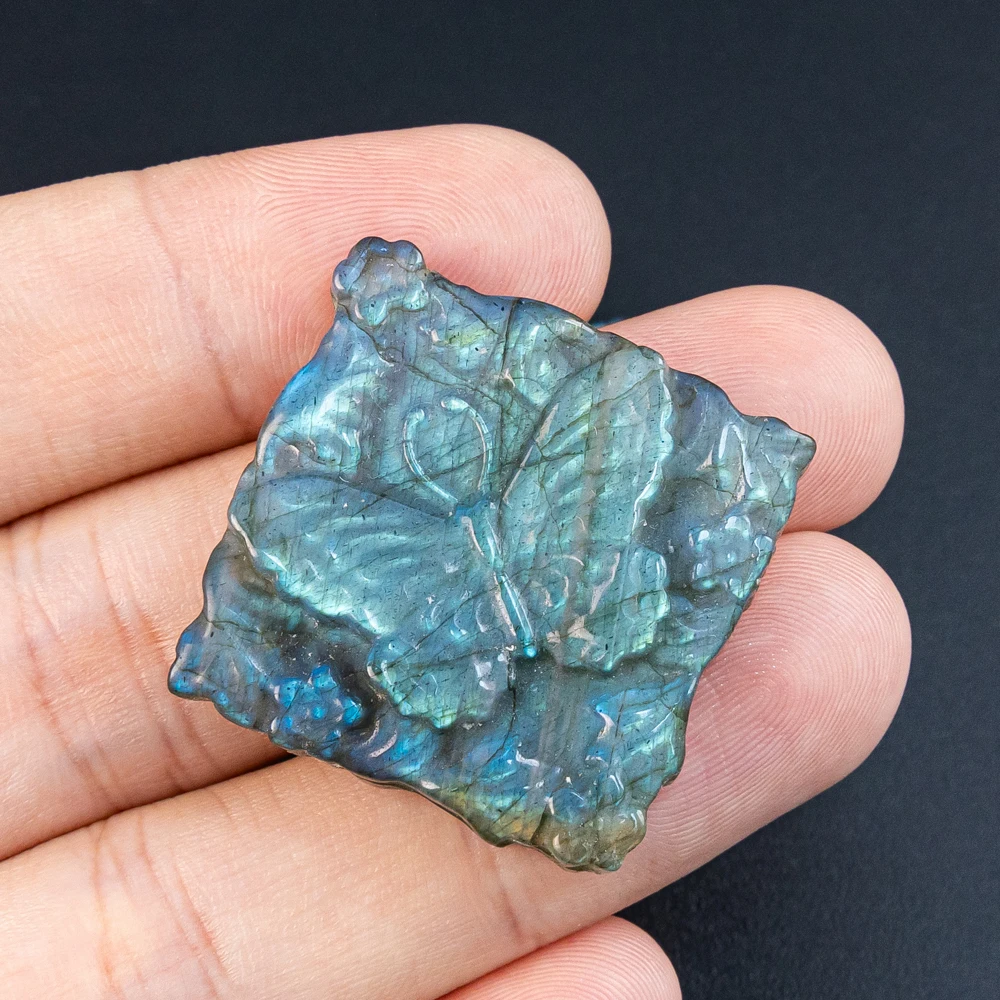1Pcs Blue Flash Labradorite Pendant Butterfly Engraving Stone Necklace for Jewelry Making DIY Bracelet Earrings 29X29X8MM
