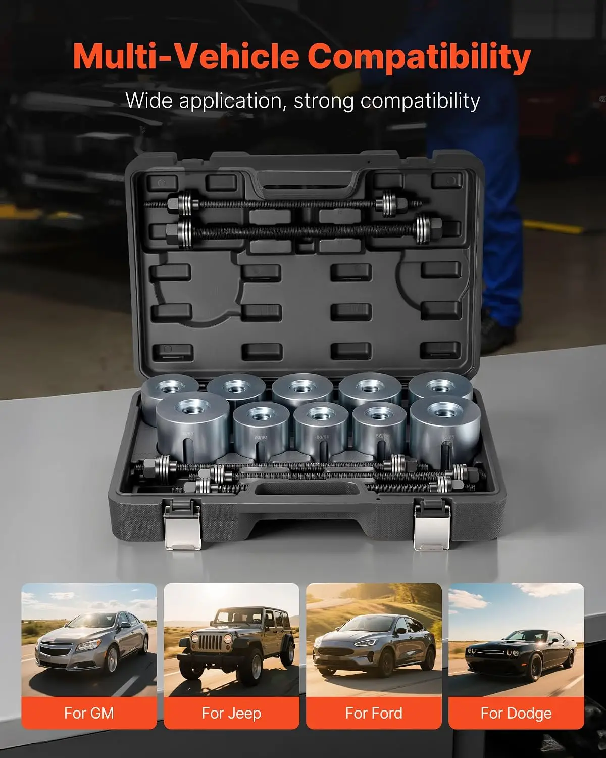 Pull and Press Sleeve Kit, 27 PCS, Steel Bush Removal Insertion Sleeve Tools with Carrying Case, Compatible with LCV and HGV Eng