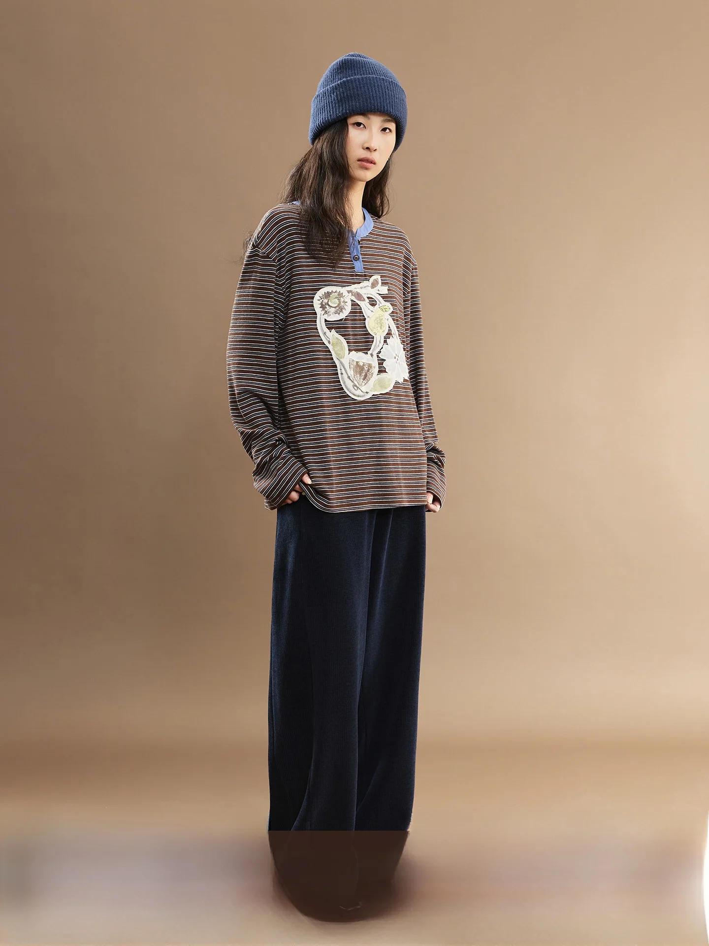 

Slimming Striped T-irt Color Blo Lazy Loose Fit Long Sve round Ne Casual Sle Women's Top Trendy Cotton Polyester B...