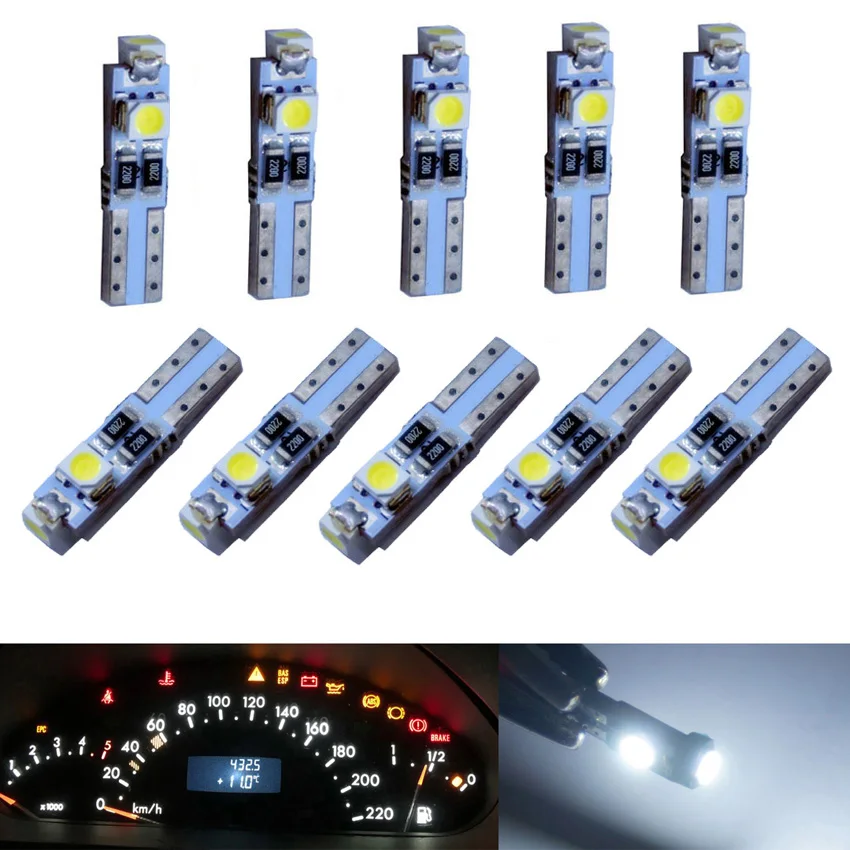 

10Pcs T5 PC74 PC37 B8.5 B8.5D W1.2W W3W Led Bulb Car Interior Lights Instrument light Dashboard Warming Indicator Wedge Auto 12V