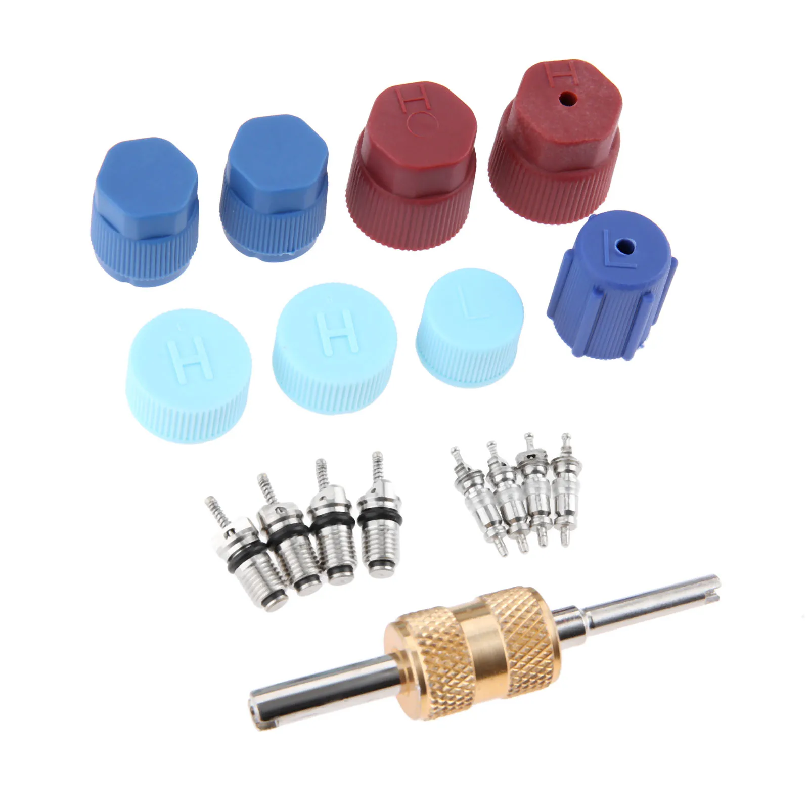 17Pcs Car AC Caps Valve Cores For R134A R12 R22 System Air Conditioning Valve Cores Tool Universal For Nissan Toyota Bmw