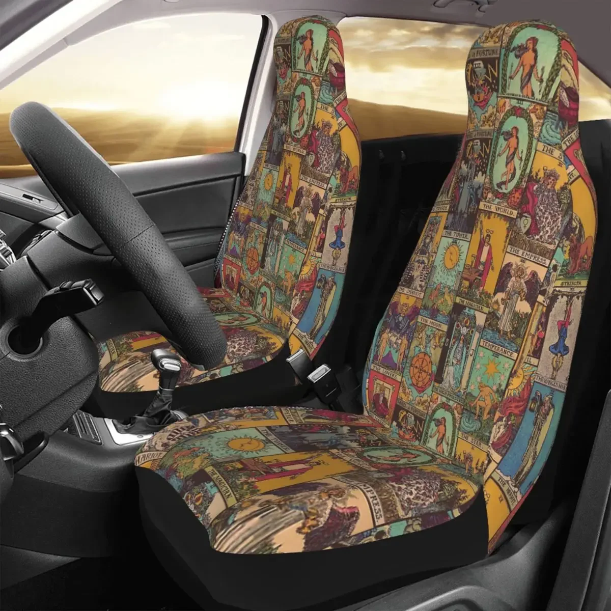 Major Arcana Of Tarot Vintage Universal Car Seat Cover Protector Interior Accessories Boho Mandala Seat Covers Fiber Hunting