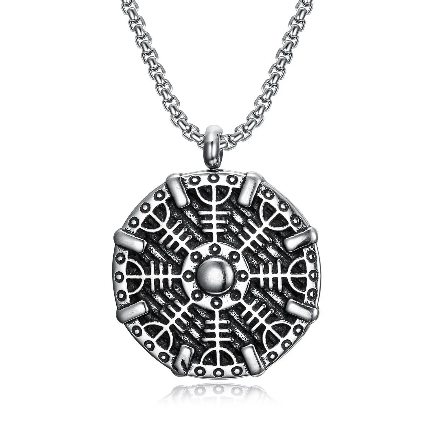 Men's Viking Compass Gossip Array Pendant Stainless Steel Necklace Chains