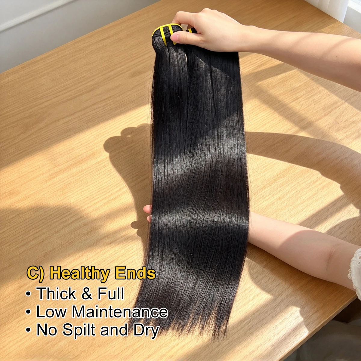 16A, glattes, echtes Haar, doppelt gewebt, unbehandeltes, naturbelassenes Haar, 100 % unbehandelt, zum Einnähen, natürliche Farbe für Damen. – Detail 5