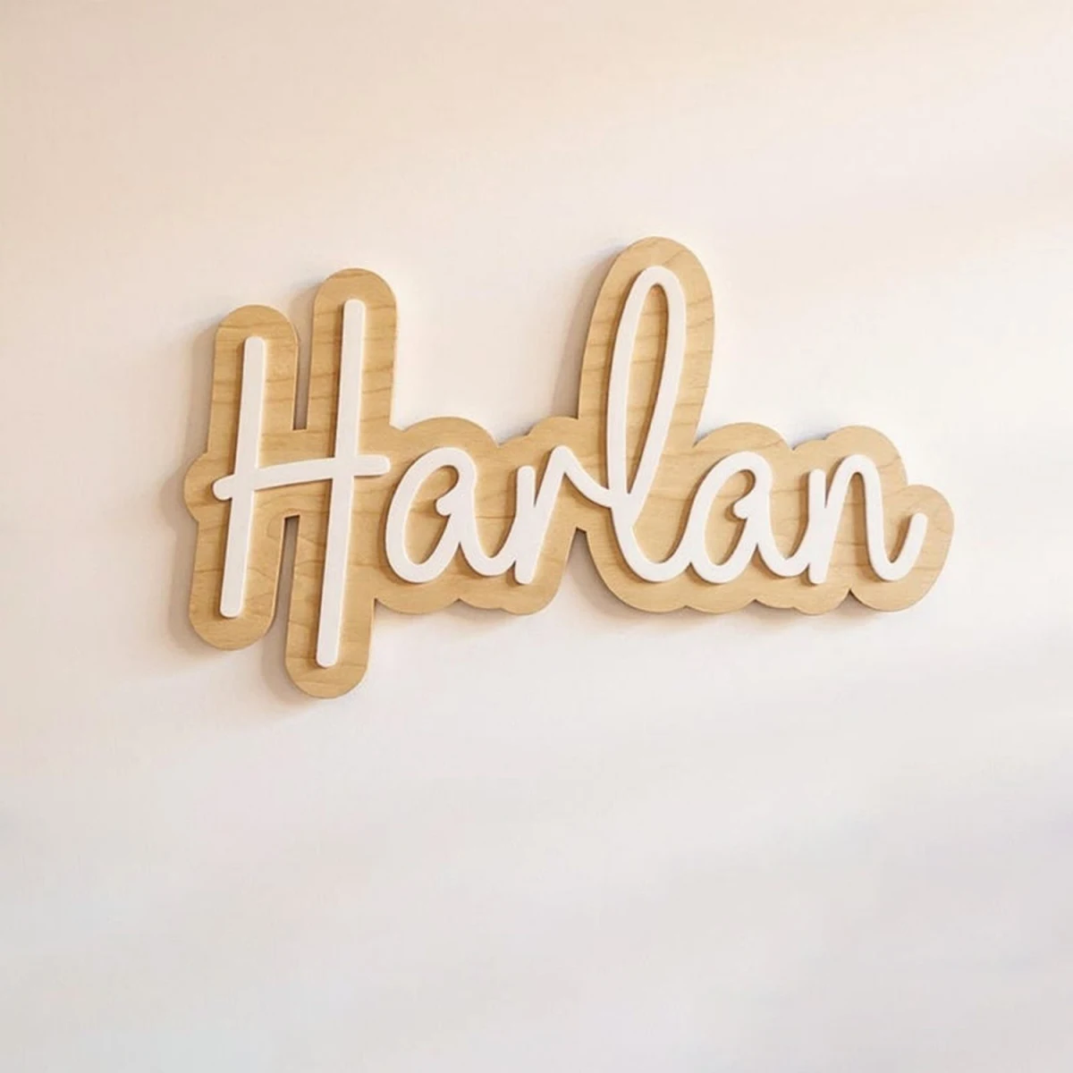 Custom double-layered wooden name sign—suitable for room and home decor, anniversaries, Valentine's Day, and Ramadan; handcrafte