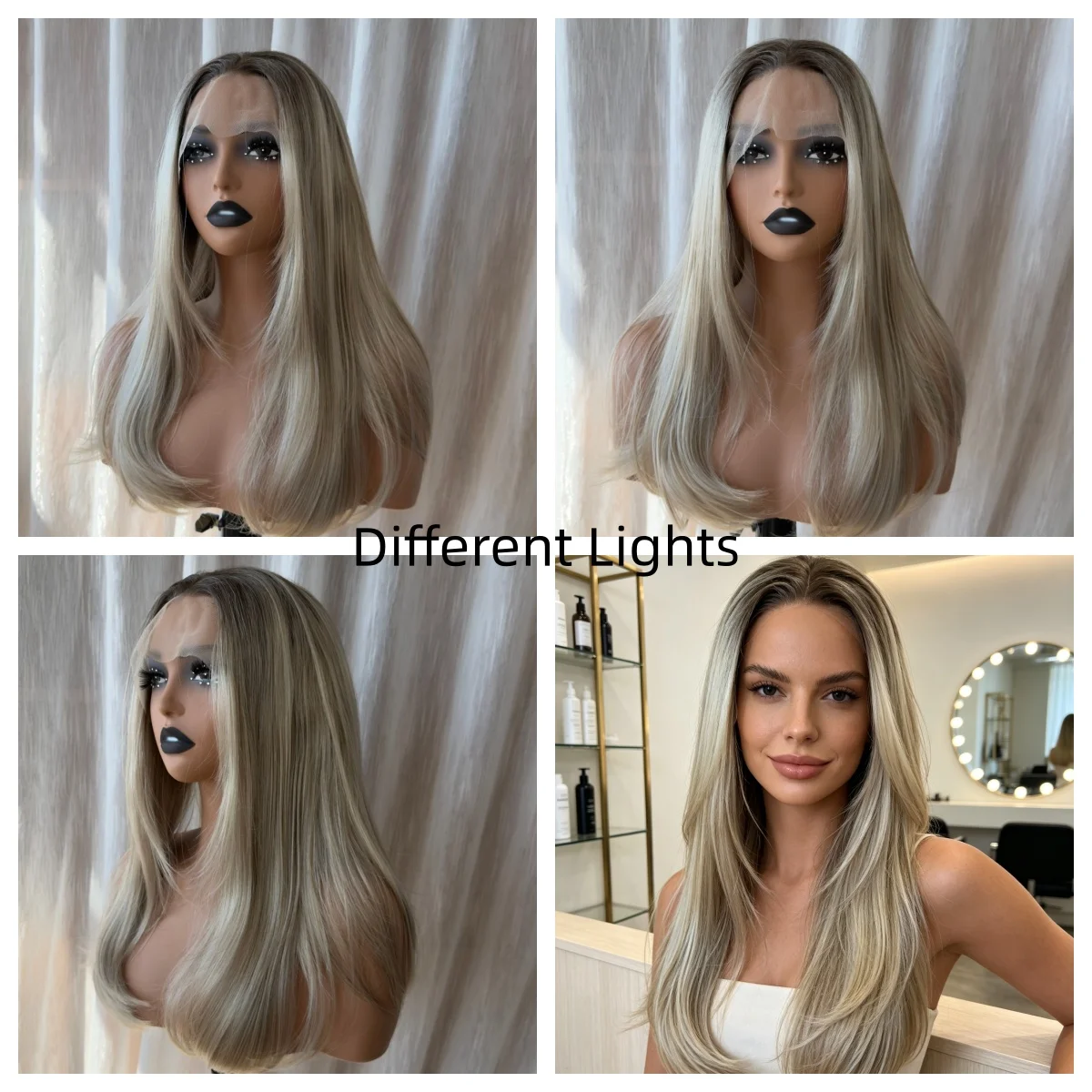 13x4 Synthetic Lace Wig Dark Root Silver Blonde Balayage Straight Hair Futura Hair Heat Resistant Wig For Ladies Salon Styling