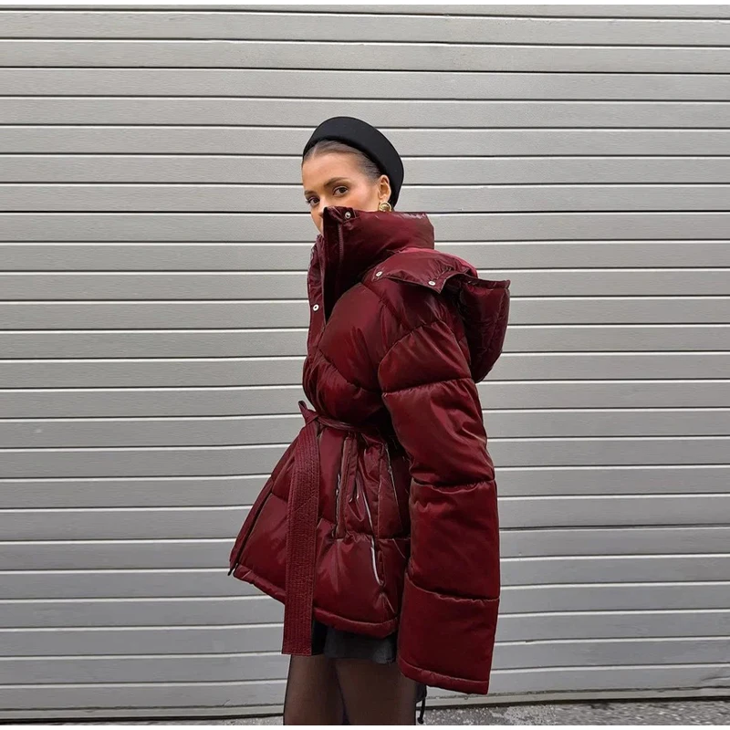 Fashion Glossy Padded Jacket Women's Solid Hooded Long Sleeve Zipper Warm Down Coat 2026 Autumn Winter New Lady Casual Outerwear