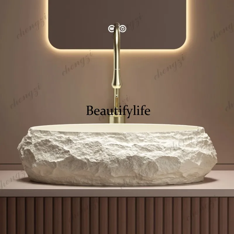 Creative Cream Wind Artificial Stone Platform Basin Oval Wash Basin Hotel Round Artist Household Wash Basin