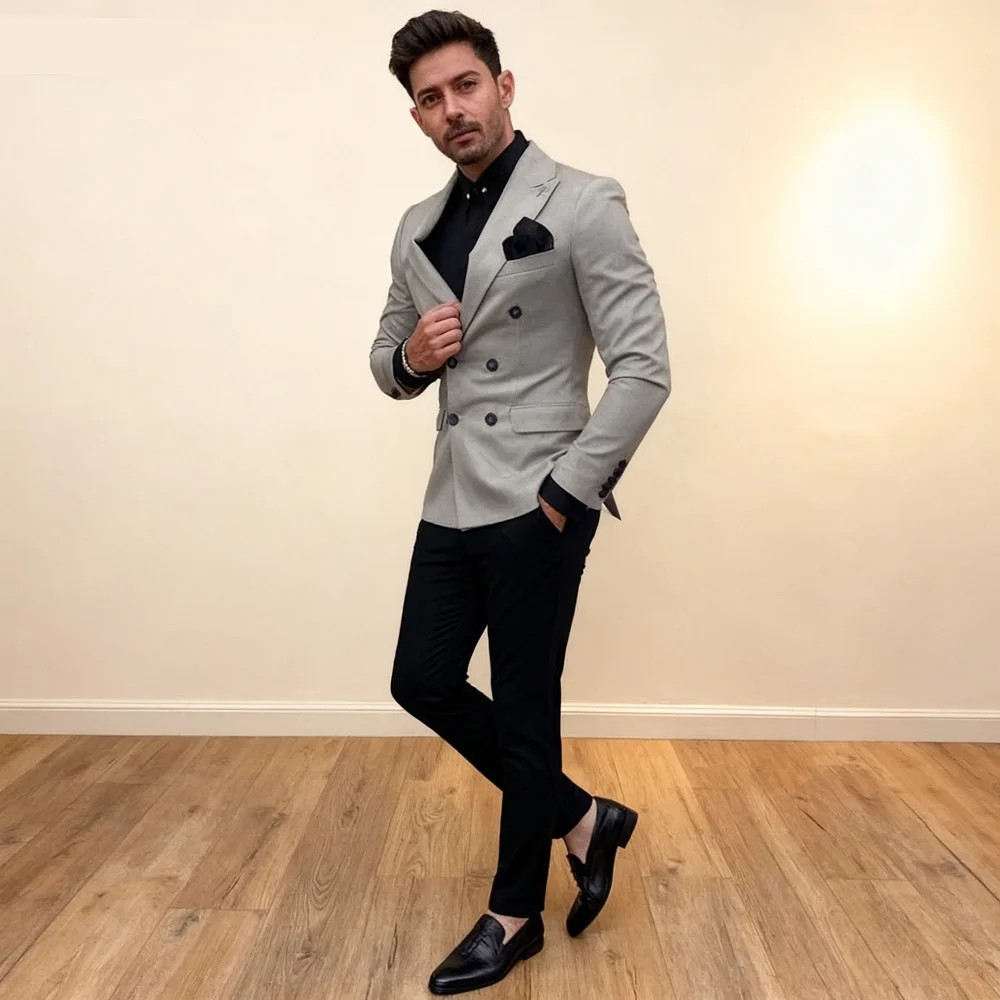 

High-Quality Slim Fit Men's Suit Set with Notched Lapel Blazer And Pants 2-Piece Wedding Guest Formal Business Attire