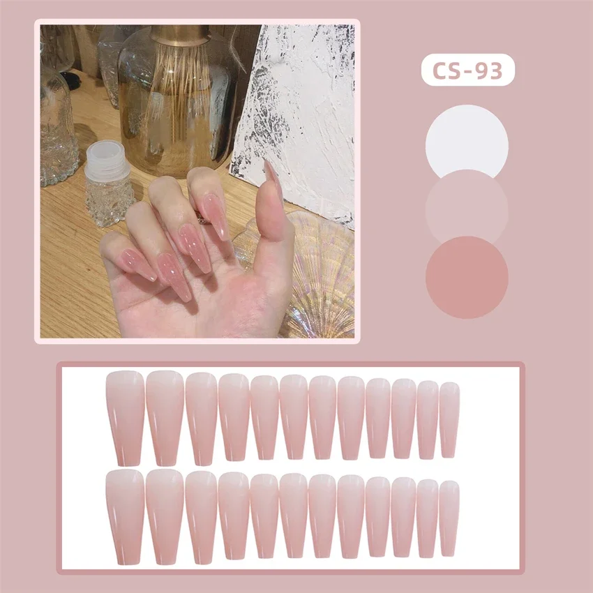 

24Pcs/Set Simple Fashion Wearing False Nails Removable Handmade Long Press on Nails Solid Colour Sweet Girl Fake Nails Tips