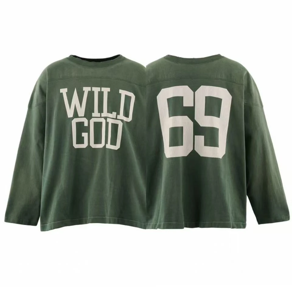Patchwork Washed Saint FOOTBALL SWEAT WILD GOD Green T-Shirt Men Women Loose T Shirt Top Tee