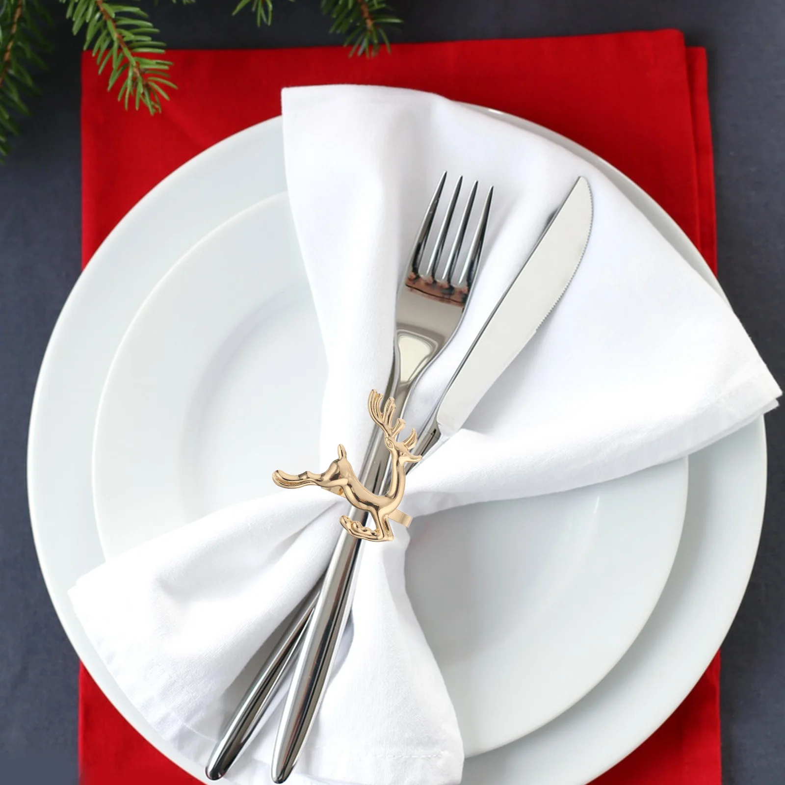 

6 PCS Christmas Napkin Rings Serviette Winter Golden Iron Dinner Table Decor Banquet