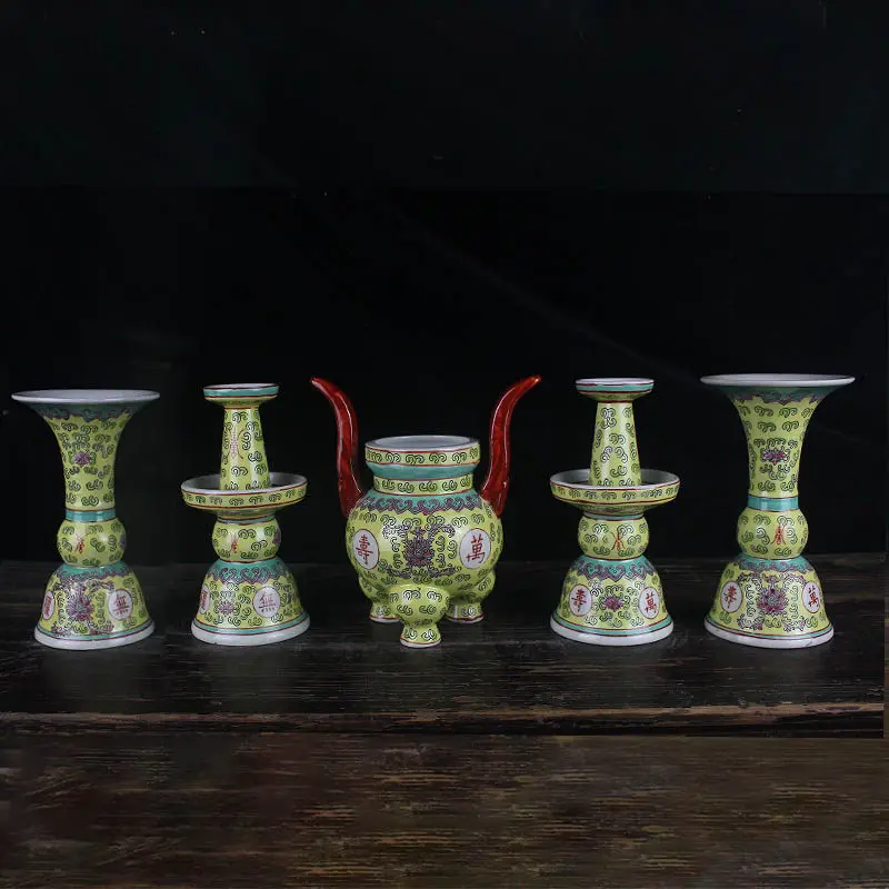 Ceramic offerings for Buddhist temples and ancestral halls hand-painted vases, candlesticks, incense burner ornaments