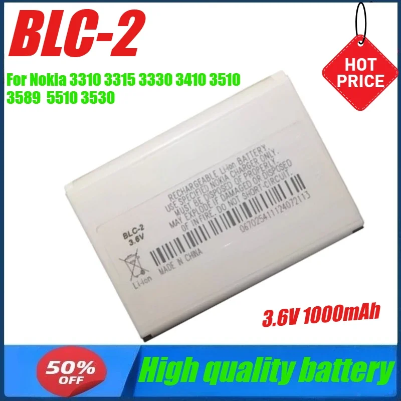 

3.6V 1000mAh BLC-2 Replacement Battery for Nokia 3310 3315 3330 3410 3510 3589 5510 3530 3335 3686 3685