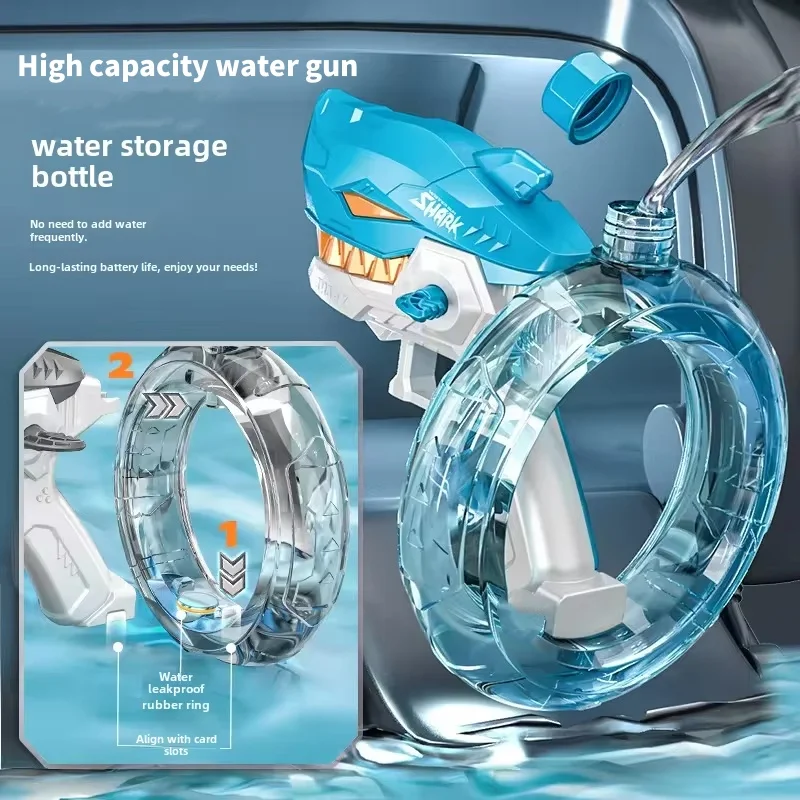 2024 New Poly Ring Electric Repeater Water Gun Toys for Children Spraying High Pressure Mechanical Shark Splash Water Festival