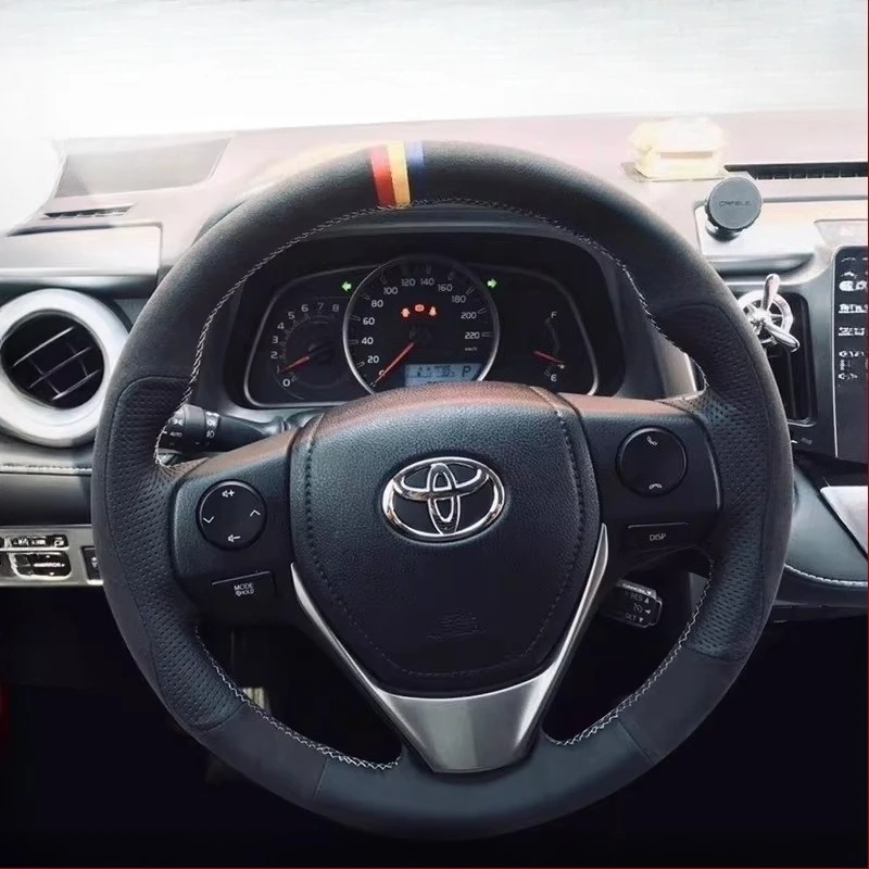 

Чехол на руль из натуральной кожи и замши ручной работы для Toyota Corolla 2014-2019, Corolla iM (US) 2017-2018