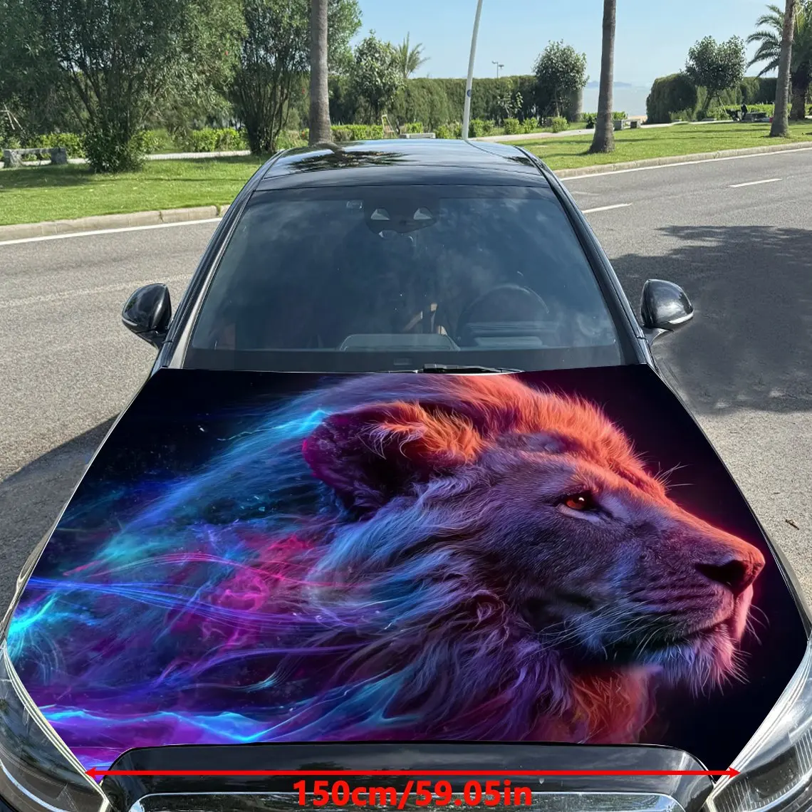 Neon Lion Car Hood Stickers,Durable PVC Vinyl Packaging,Enhanced Protection And Style,Easy To Apply And Disassemble,Suitable For