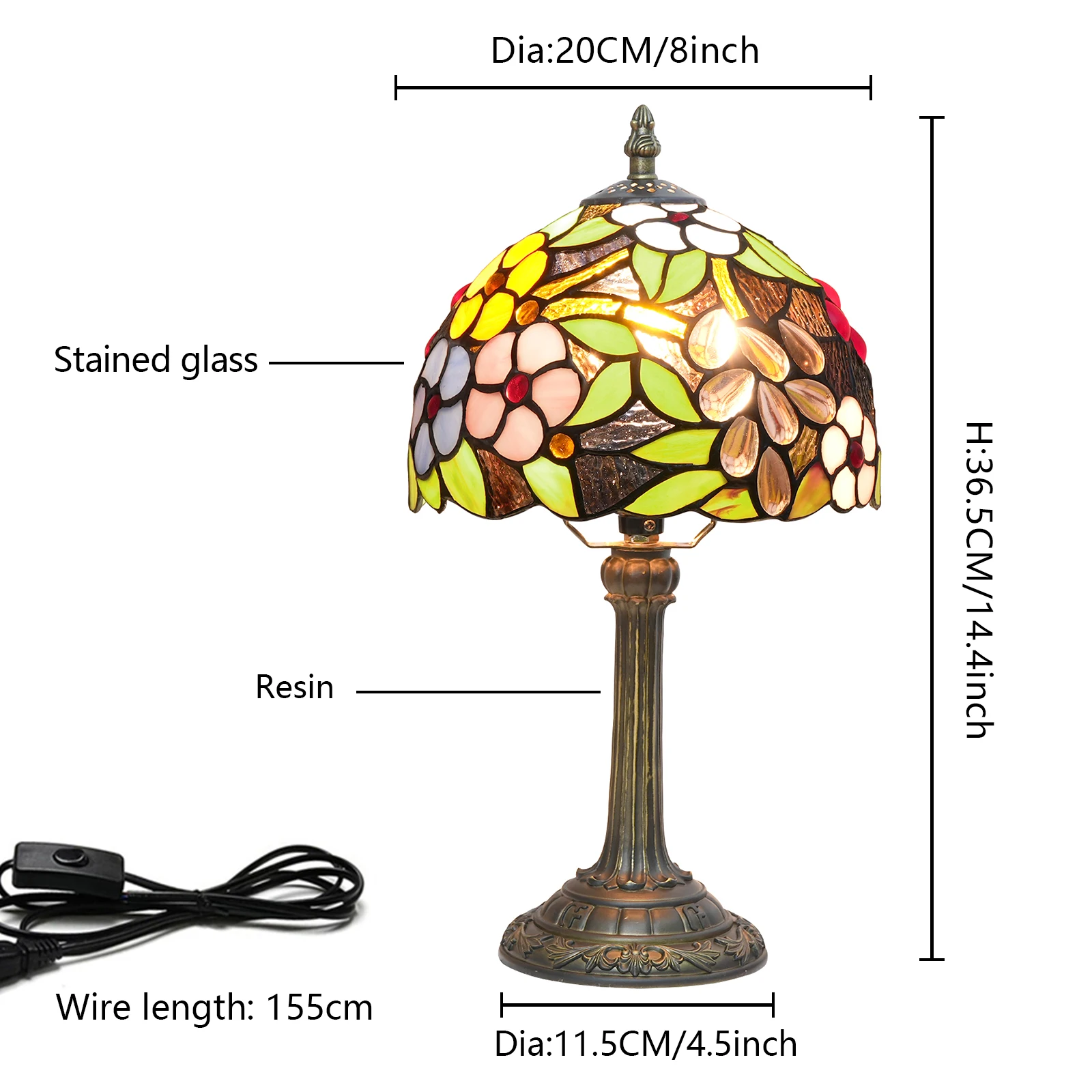 Small Stained Glass Table Lamp, 8 inch Rural Style Grape Fruit Tiffany Style Lamp, for Bedside Living Room Office Decor Home