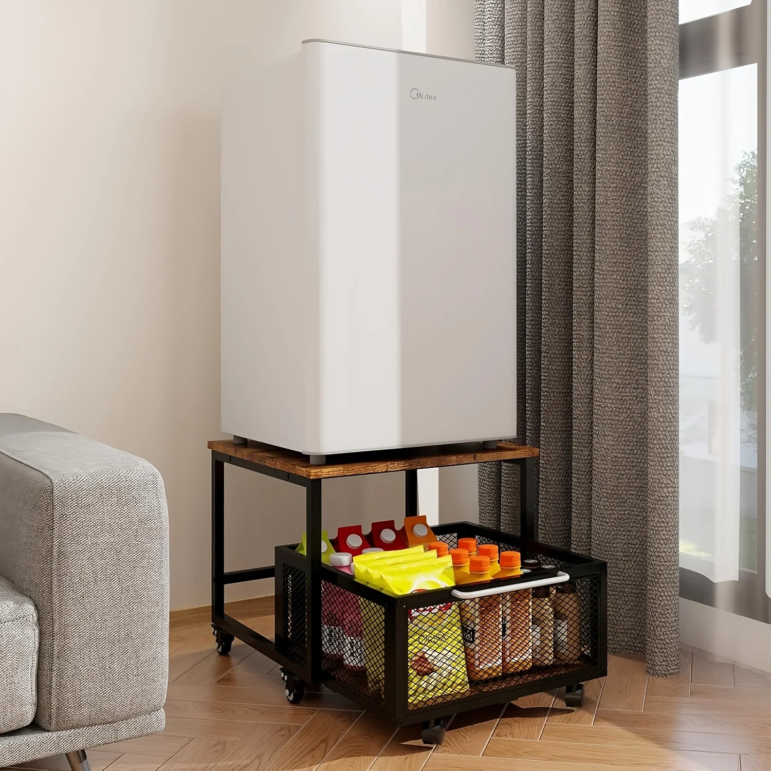 20×20 Inch Heavy-Duty Mini Fridge Stand With Wheels - Rolling Removable Compact Fridge Cart, Large Capacity Storage Shelf