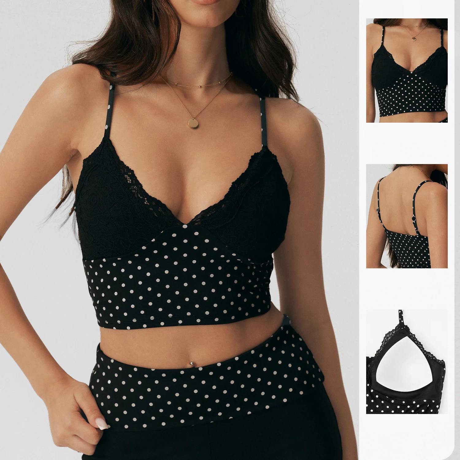 Lace Trim Cami - Top camisole à pois pour femmes