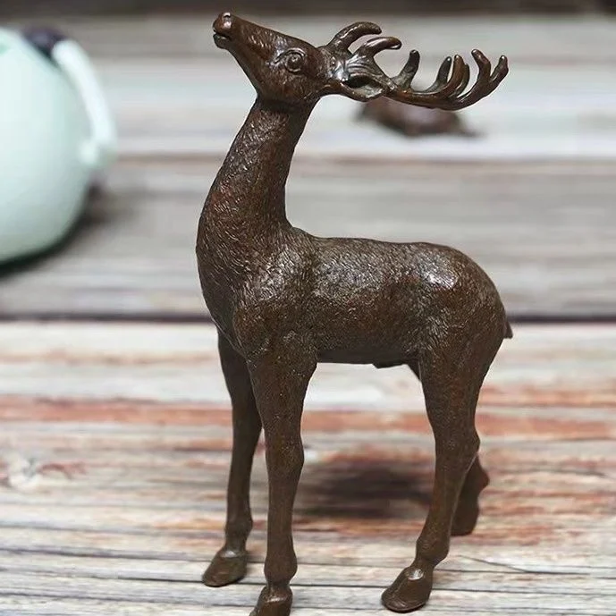 

Solid sika deer Fu Lu animal home decoration desktop tea pet plated with copper a deer has you.