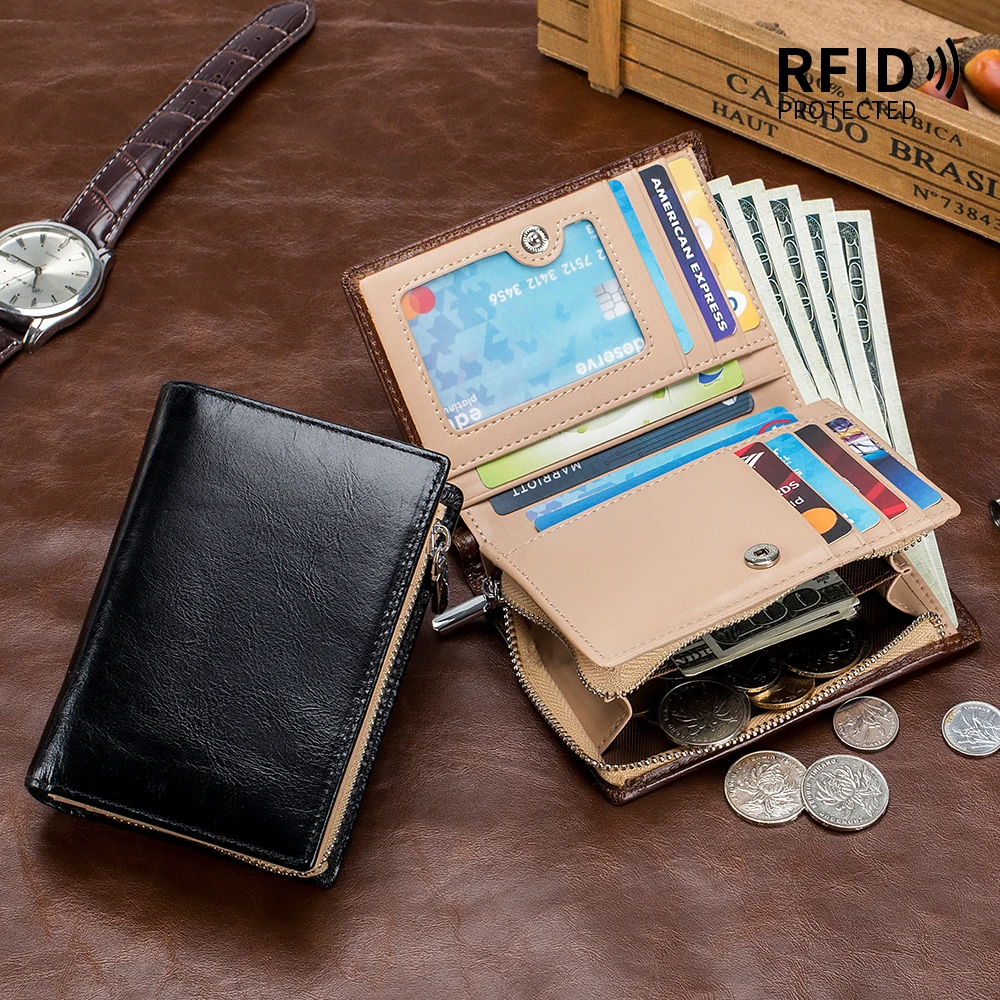 

Genuine Leather Short Men's Wallet Cowhide Retro Wallet Large Capacity Coin Purse Multi-functional Card Wallets Card Holder