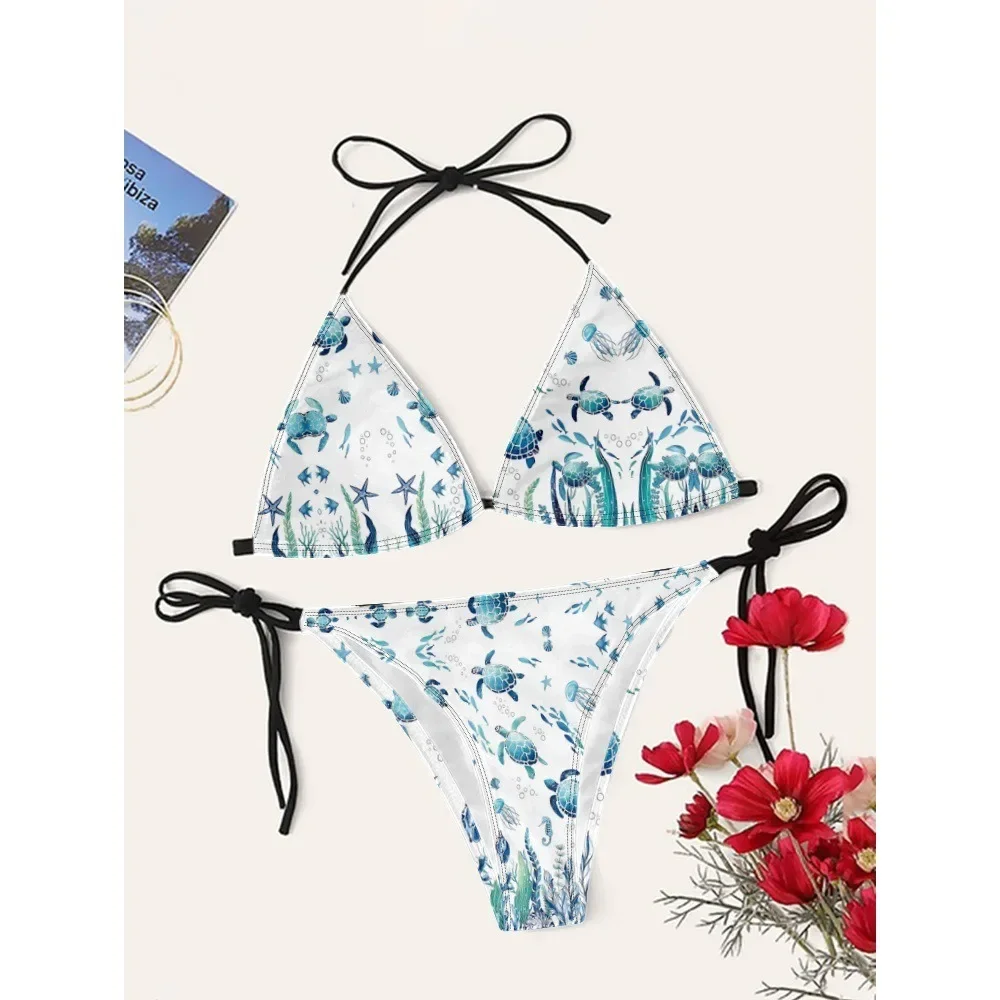 

Женское бикини с черепаховыми ракушками, рыбьи кости, сексуальные бретели с высокой талией, быстросохнущие пляжные купальники для бассейна, микро-бикини
