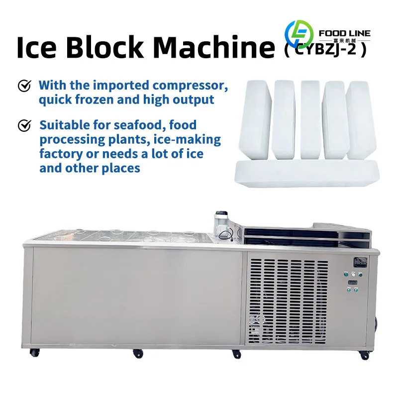 Food Grade Stainless Steel Block Ice Maker High Motor 2T/24H Capacity Imported Compressor for Seafood Cold Chain Custom