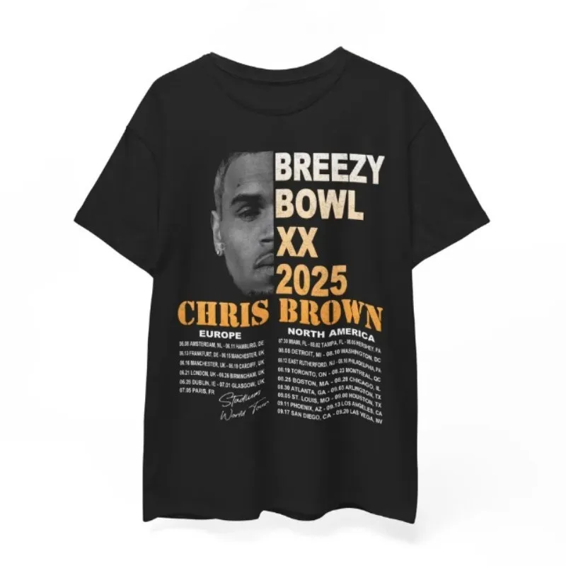 

Chris Brown Breezy Bowl XX Tour 2025 Tee Merch T-shirts Women Men Fashion Casual Crewneck Short Sleeve Streetwear T-shirt Gift