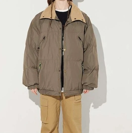 

Khaki-colored Simple and Niche Design Collarless Short Coat for Women, Made of Cotton Fabric
