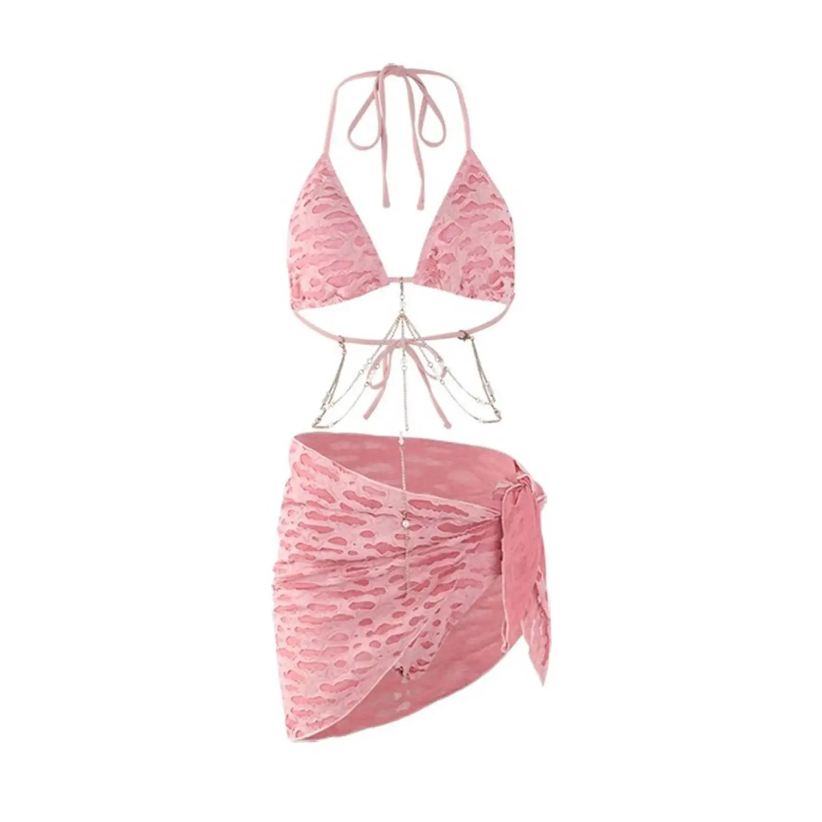 Women's Triangle Bikini Set with Chain for Water Activities Beach Swim Pool