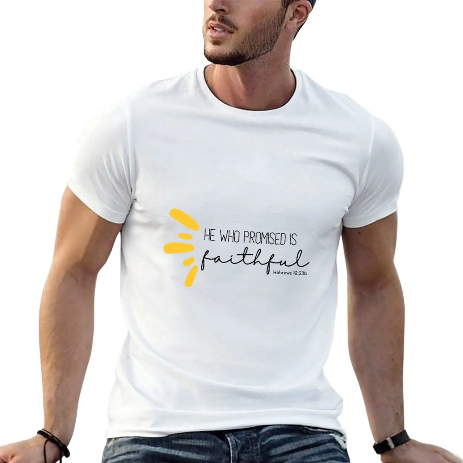 

He Who Promised is Faithful :: Christian Bible verse T-Shirt t shirt man cotton man t shirt cotton T-Shirt